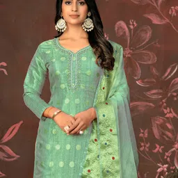 MANVAA Ethnic Motifs Woven Design Beads & Stones Unstitched Dress Material image 3