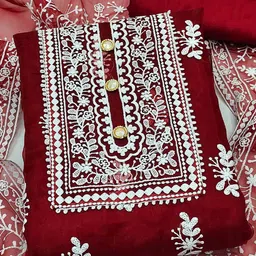 MANVAA Ethnic Motifs Embroidered Organza Unstitched Dress Material image 3