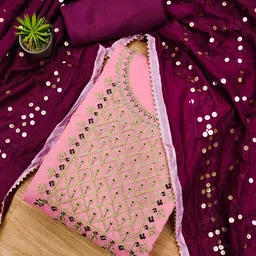 KALINI Ethnic Motifs Embroidered Unstitched Dress Material image 2