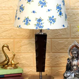 foziq Brown & White Pinted Wood Table Lamp image 4