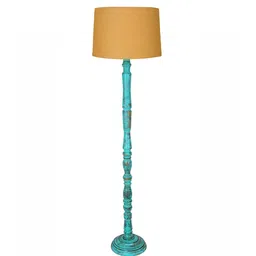 homesake Rustic Wood Floor Lamp, Walnut Brown with Multicolor Fabric Shade, Algae Stick, Yellow image 3