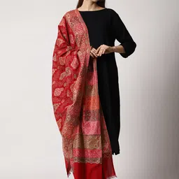 SWI Stylish Women Floral Woven Design Kani Wool Shawl With Fringed Border image 5