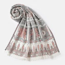 SHINGORA Women Off White & Pink Abstract Woven-Design Woolen Shawl image 2