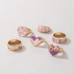 DESTINY JEWELS Set Of 6 Gold Plated Textured Finger Rings image 4