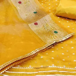 KALINI Polka Dots Woven Design Unstitched Dress Material image 4