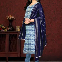 KALINI Multicoloured & Blue Printed Unstitched Dress Material image 4