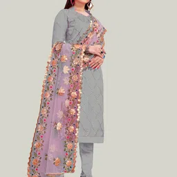 MANVAA Ethnic Motifs Embroidered Thread Work Chanderi Cotton Unstitched Dress Material image 4