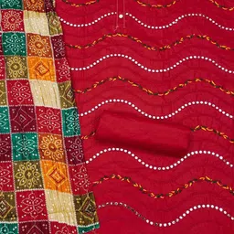 Panzora Geometric Embellished Mirror Work Unstitched Dress Material image 4