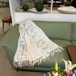 bells & whistles Palm 100% Cotton 50x90 Inches Sofa Throw in White Colour image 2