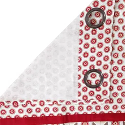 BLANC9 Set Of 2 Beige & Red Floral Cotton Long Door Curtains image 4