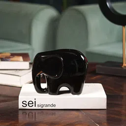 THE ARTMENT Black & Gold Toned Glossy Elephant Figurine Ceramic Small Showpiece image 4