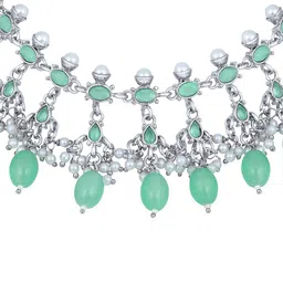 ASMITTA JEWELLERY Silver-Plated Cubic Zirconia Stone Studded & Pearls Beaded Jewellery Set image 3