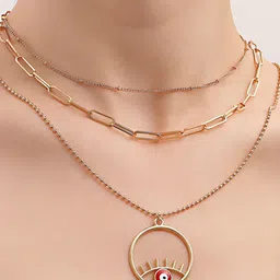 DESTINY JEWELS Gold Plated Evil Eye Multi-Layered Pendant Necklace image 4