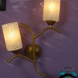 MFD HOME FURNISHING Gold-Colored & White Solid Cylindrical Shaped Wall Lamp image 3