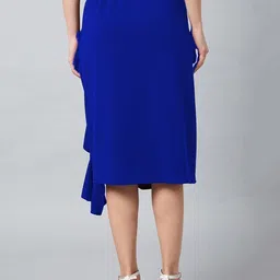 Athena Blue A-Line Midi Skirt With Front Frill Detail image 4