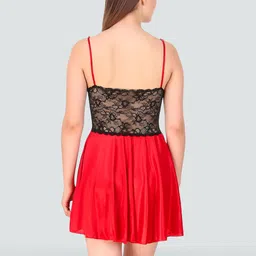 Romaisa Red & Black Satin Baby Doll image 5