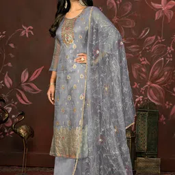 MANVAA Ethnic Motifs Embellished Beads and Stones Unstitched Dress Material image 2