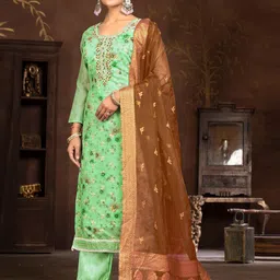 MANVAA Floral Printed Beads and Stones Unstitched Dress Material image 3