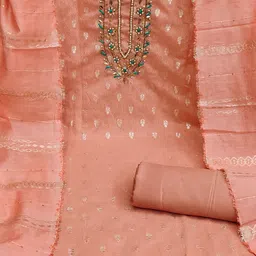 KALINI Woven Design Beads and Stones Unstitched Dress Material image 4