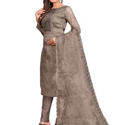 KALINI Floral Embroidered Sequinned Unstitched Dress Material image 4