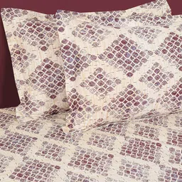 SWAYAM Purple & Cream Printed Cotton 160 TC Fitted King Bedsheet with 2 Pillow Covers image 5