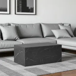 tanush furnitures Auraa Industrial Luxe Block Coffee Table in Light Veined Stone Design in Black Colour image 1