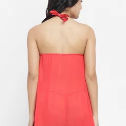 N-Gal Red Self Design Sheer Lace Baby Doll image 3