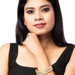 Shining Jewel - By Shivansh Women Set Of 2 White & Gold-Plated AD-Studded Bangles image 2
