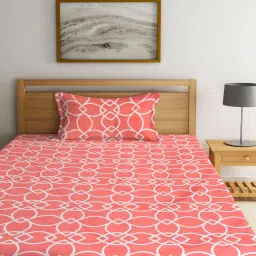 klotthe Multicolor Geometric 300 TC Cotton Single Bedsheet with 1 Pillow Cover image 2