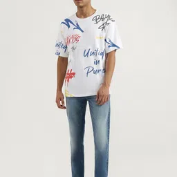 United Colors of Benetton Men Floral Printed Tropical Pure Cotton Applique Boxy T-shirt image 3