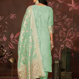 MANVAA Floral Woven Design Zari Banarasi Jacquard Unstitched Dress Material image 3