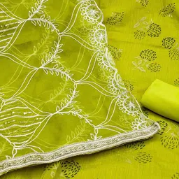 KALINI Ethnic Motifs Embroidered Beads and Stones Unstitched Dress Material image 4