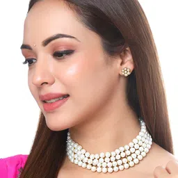 Yellow Chimes Women Gold Plated Multilayer White Pearl Jewellery Set-picture-29