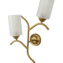 MFD HOME FURNISHING Gold-Colored & White Solid Cylindrical Shaped Wall Lamp image 5