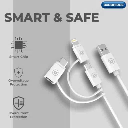 Bandridge 1 Meter USB 3.0 to USB Type-C 3.0 Micro USB 2.0 Lightning Power/Charging Power Cable (Tangle Free, B3IN1W, White) image 3