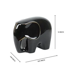 THE ARTMENT Black & Gold Toned Glossy Elephant Figurine Ceramic Small Showpiece image 5