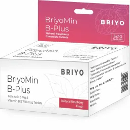 Briyomin B Plus Raspberry Flavored Chewable Tablets – 5 mg Folic Acid & 750 mcg Vitamin B12, Supports Red Blood Cells, DNA Synthesis & Nervous System Health (50 Tablets)-image-10