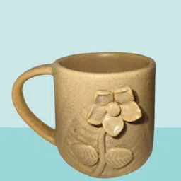 rare planet Handcrafted Brown Coffee Mug with Embossed Flower Design image 4