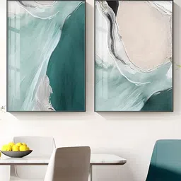 THE HANDMADE FLAIR Green and Blue 2 Pieces Nordic Abstract Jade Beach Ocean Wall Art-picture-29
