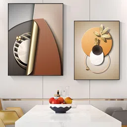 THE HANDMADE FLAIR 2 Pcs Beige & Grey Abstract Framed Painting Wall Art-picture-14