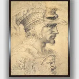 The Art House Black & White Ideal Head of a Warrior Wooden Framed Canvas Painting Wall Art-picture-22
