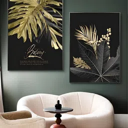 THE HANDMADE FLAIR Black & Gold-Toned 2 Pcs Tropical Framed Painting Wall Art-image-84