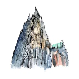 Inephos Grey Melange Cologne Cathedral Illustration Canvas Painting Unframed Wall Art-image-65