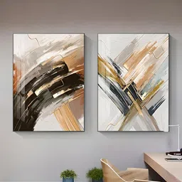 THE HANDMADE FLAIR White & Beige 2 Piece Wooden Abstract Wall Paintings-picture-26