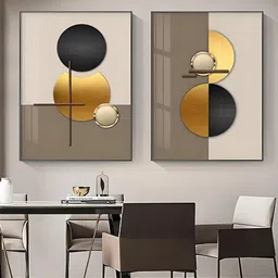 THE HANDMADE FLAIR 2 Pcs Brown & Cream-Coloured Abstract Sun Moon Framed Painting Wall Art-picture-20