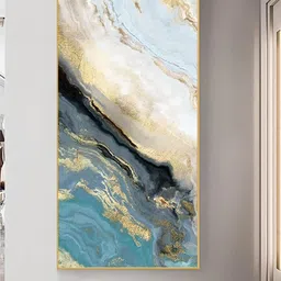 THE HANDMADE FLAIR Blue & Beige Marble Design Framed Painting Wall Art-picture-33