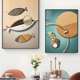 THE HANDMADE FLAIR 2 Pcs Beige & Green Abstract Framed Painting Wall Art-image-67