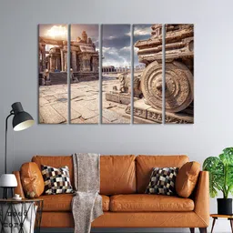 999Store Brown & Grey Printed Set Of 5 Hindu Temple Framed Wall Art-picture-32
