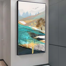 THE HANDMADE FLAIR Realm Of The Golden Stag Abstract Nordic Landscape Painting Wall Art-image-1