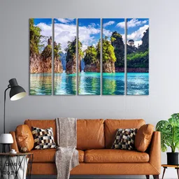 999Store Multicoloured Set Of 5 Nature Painting Framed Wall Art-picture-20